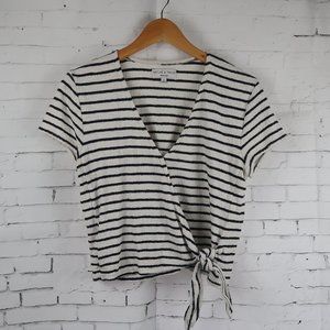 Madewell Black and White Striped Wrap Crop Top